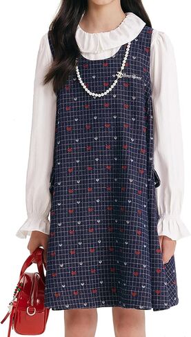 Girls Plaid Heart Print Sleeveless A Line Flare Dress for 6-16 Years in Saudi Arabia