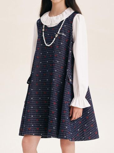 Girls Plaid Heart Print Sleeveless A Line Flare Dress for 6-16 Years in Saudi Arabia