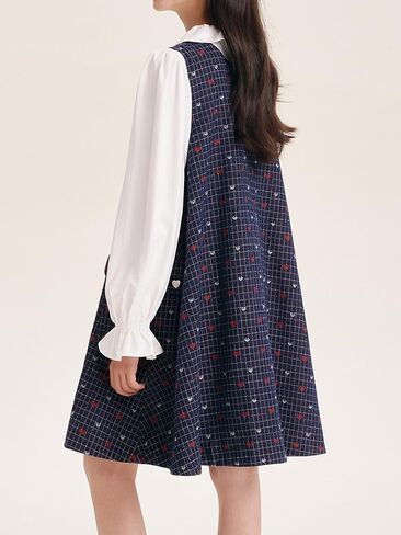 Girls Plaid Heart Print Sleeveless A Line Flare Dress for 6-16 Years in Saudi Arabia