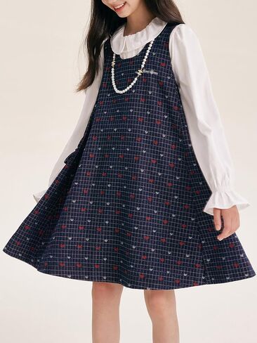 Girls Plaid Heart Print Sleeveless A Line Flare Dress for 6-16 Years in Saudi Arabia