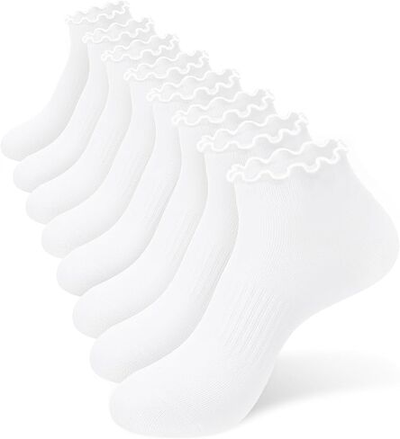 Women's No Show Socks, 8 Pairs Ruffle Ankle Socks Cute Cotton Low Cut Sock Non Slip Frilly Breathable Sock in Saudi Arabia