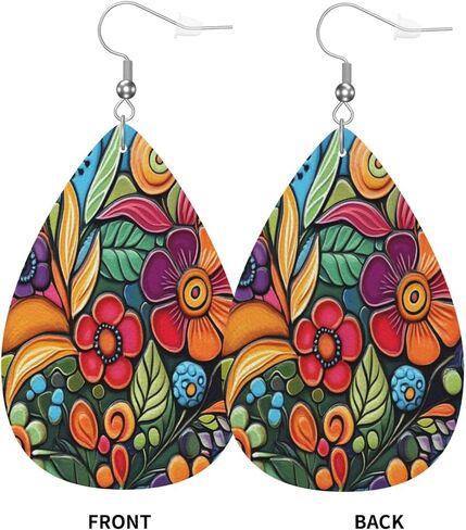 Boho Colorful Flowers Leather Earrings for Women Teardrop Earrings Lightweight Drop Dangle Earring Fashion Jewelry Birthday Gift for Her in Kuwait