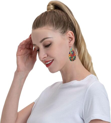 Boho Colorful Flowers Leather Earrings for Women Teardrop Earrings Lightweight Drop Dangle Earring Fashion Jewelry Birthday Gift for Her in Kuwait