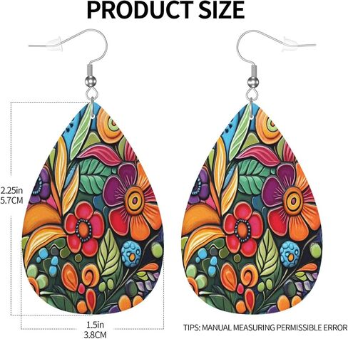 Boho Colorful Flowers Leather Earrings for Women Teardrop Earrings Lightweight Drop Dangle Earring Fashion Jewelry Birthday Gift for Her in Kuwait