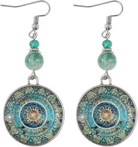 Bohemian Turquoise Earrings for Women Vintage Boho Dangle Earrings with Mandala Tassel Teardrop Hoop Designs in Saudi Arabia
