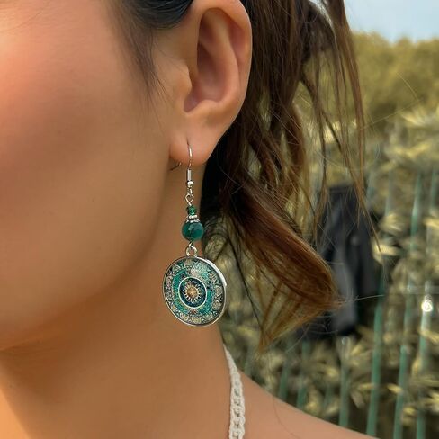 Bohemian Turquoise Earrings for Women Vintage Boho Dangle Earrings with Mandala Tassel Teardrop Hoop Designs in Saudi Arabia