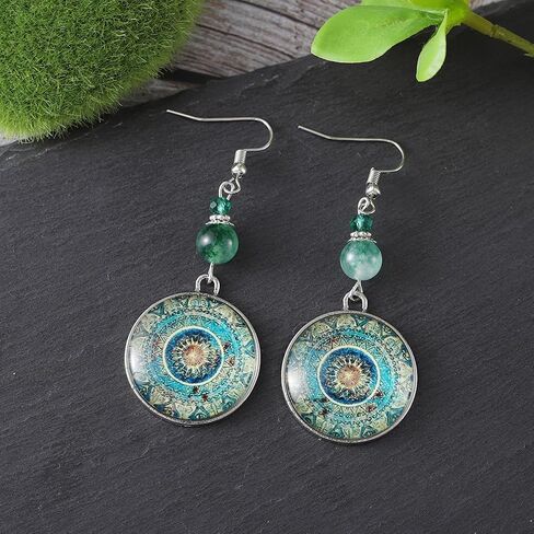 Bohemian Turquoise Earrings for Women Vintage Boho Dangle Earrings with Mandala Tassel Teardrop Hoop Designs in Saudi Arabia