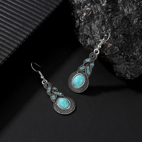 Bohemian Turquoise Earrings for Women Vintage Boho Dangle Earrings with Mandala Tassel Teardrop Hoop Designs in Saudi Arabia
