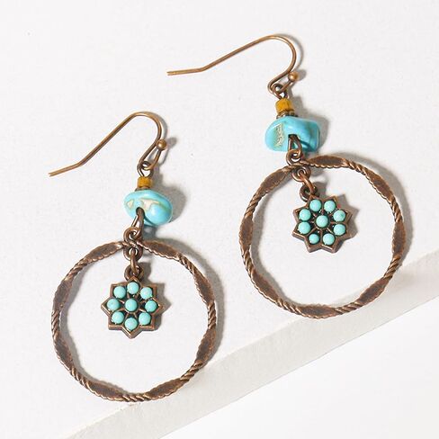 Bohemian Turquoise Earrings for Women Vintage Boho Dangle Earrings with Mandala Tassel Teardrop Hoop Designs in Saudi Arabia