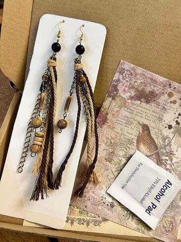 Hippie Renaissance Earrings West Rustic Vintage Country Long Tassel Wood Jewelery for Women in Kuwait