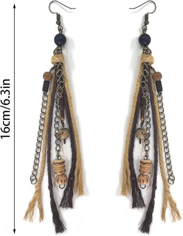 Hippie Renaissance Earrings West Rustic Vintage Country Long Tassel Wood Jewelery for Women in Kuwait