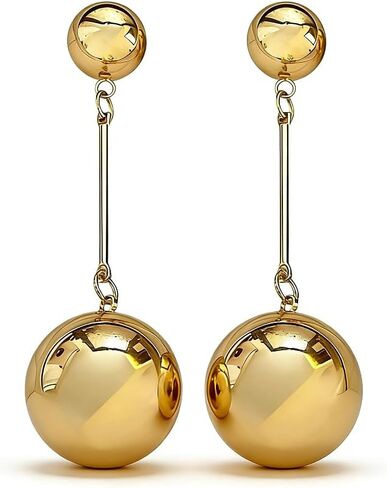 Large Gold and Silver Plated Double Ball Drop Earrings for Women, Long Dangle Statement Jewelry, Elegant Spherical Design, Lightweight Trendy Accessories in Saudi Arabia