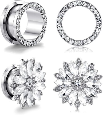 2 Pairs Ear Gauges Plugs with Cubic Zirconia, HypoAllergenic Stainless Steel Screw Ear Tunnels for Men and Women, Ear Expander Stretcher Body Piercing Jewelry in Saudi Arabia