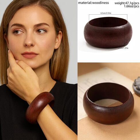 4 Pcs Boho Wooden Jewelery Set Vintage Multilayer Pendant Adjustable Sweater Necklace Brown Circle Earrings Chunky Wooden Bracelet for Women Men in Kuwait