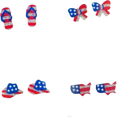 Pingyongchang 4th of July أقراط مسمار مجموعة لطيف اليدوية أحمر أبيض أزرق نجمة العلم الأمريكي الولايات المتحدة الأمريكية الوطنية بريق الاكريليك القرط للنساء عيد الاستقلال عطلة مجوهرات احتفالية in Kuwait