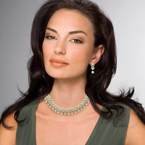 PalmBeach Goldtone Round Crystal and Simulated Pearl 3 Piece X and O Collar Necklace, Earring and Bracelet Set, 18 inches in Kuwait