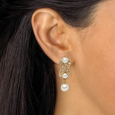 PalmBeach Goldtone Round Crystal and Simulated Pearl 3 Piece X and O Collar Necklace, Earring and Bracelet Set, 18 inches in Kuwait