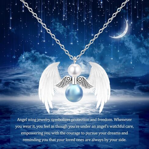 Jewelry Set for Girls/Women, Angel Wing Pearl Necklace Bracelet Earring Gifts Set with Blessing Charm for Birthday Christmas Easter Anniversary for Daughter Granddaughter Sister Best Friend in Saudi Arabia