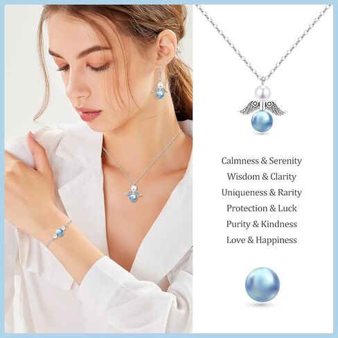 Jewelry Set for Girls/Women, Angel Wing Pearl Necklace Bracelet Earring Gifts Set with Blessing Charm for Birthday Christmas Easter Anniversary for Daughter Granddaughter Sister Best Friend in Saudi Arabia