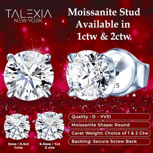 Moissanite Pendant and Earring Set for Women — 3ct Round Pendant Necklace 1 or 2 ctw Screw Back Stud Earrings, D Color VVS1, 16+4" Adjustable Chain, 925 Sterling Silver 18K White Gold Plated, Hypoallergenic Sensitive Ears in Saudi Arabia