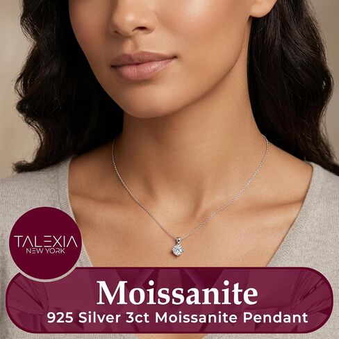 Moissanite Pendant and Earring Set for Women — 3ct Round Pendant Necklace 1 or 2 ctw Screw Back Stud Earrings, D Color VVS1, 16+4" Adjustable Chain, 925 Sterling Silver 18K White Gold Plated, Hypoallergenic Sensitive Ears in Saudi Arabia