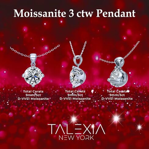 Moissanite Pendant and Earring Set for Women — 3ct Round Pendant Necklace 1 or 2 ctw Screw Back Stud Earrings, D Color VVS1, 16+4" Adjustable Chain, 925 Sterling Silver 18K White Gold Plated, Hypoallergenic Sensitive Ears in Saudi Arabia