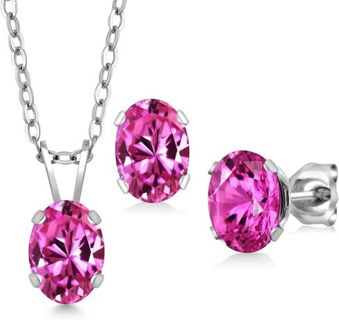 Gem Stone King 3.00 Cttw Oval Pink Topaz Earrings Pendant Set for Women | 925 Sterling Silver | Oval 7X5MM | Gemstone Birthstone | With 18 Inches Chain in Saudi Arabia