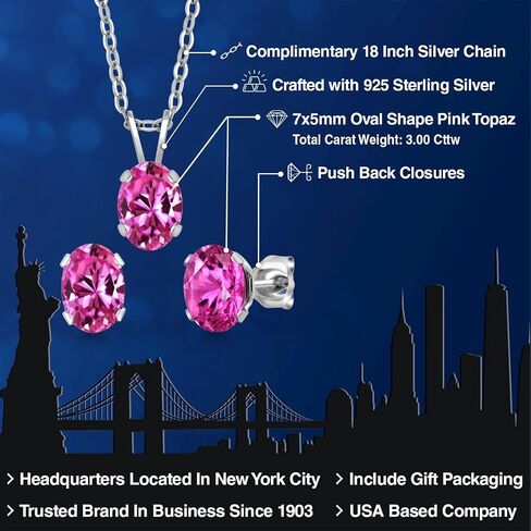 Gem Stone King 3.00 Cttw Oval Pink Topaz Earrings Pendant Set for Women | 925 Sterling Silver | Oval 7X5MM | Gemstone Birthstone | With 18 Inches Chain in Saudi Arabia
