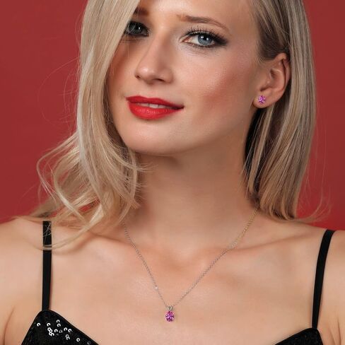 Gem Stone King 3.00 Cttw Oval Pink Topaz Earrings Pendant Set for Women | 925 Sterling Silver | Oval 7X5MM | Gemstone Birthstone | With 18 Inches Chain in Saudi Arabia