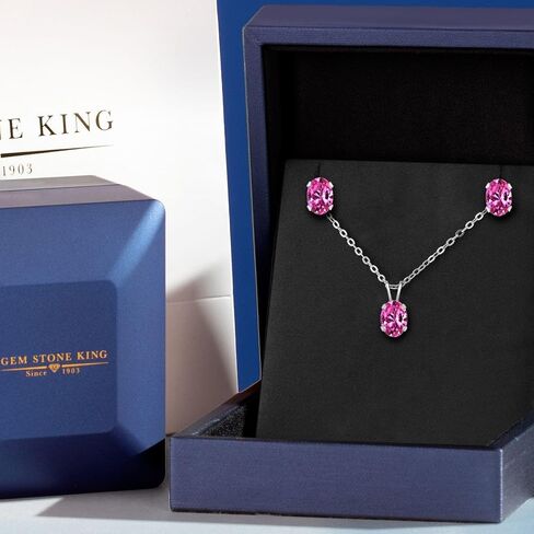 Gem Stone King 3.00 Cttw Oval Pink Topaz Earrings Pendant Set for Women | 925 Sterling Silver | Oval 7X5MM | Gemstone Birthstone | With 18 Inches Chain in Saudi Arabia