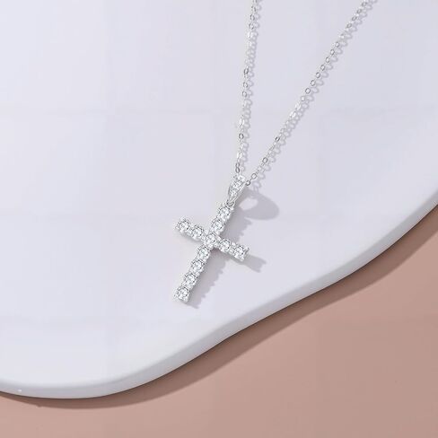 SISGEM 14k White Gold Lab Grow Dimaond Cross Necklace and Earrings for Women, Confirmation Jewelry Set for Her in Saudi Arabia