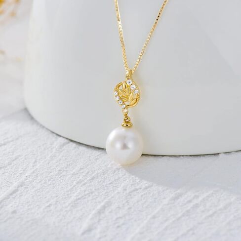 14K Gold Natural Diamond Pearl Earrings and Necklace (with 14k Gold Box Chain), Fine Jewelry for Her in Saudi Arabia
