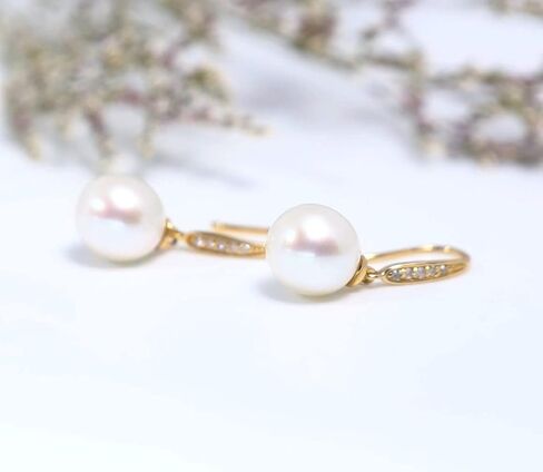 14K Gold Natural Diamond Pearl Earrings and Necklace (with 14k Gold Box Chain), Fine Jewelry for Her in Saudi Arabia