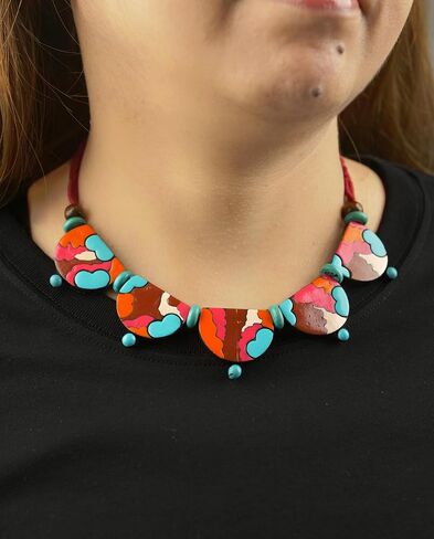 Lightweight Clay Necklace and Earring Set, Colorful Abstract Pattern Jewelry for Valentine Gifts, Perfect Mother’s Day Gift for Mom, Unique Handmade Jewelry for Women and Gift for Her in Saudi Arabia