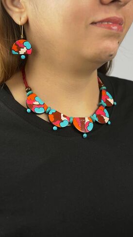Lightweight Clay Necklace and Earring Set, Colorful Abstract Pattern Jewelry for Valentine Gifts, Perfect Mother’s Day Gift for Mom, Unique Handmade Jewelry for Women and Gift for Her in Saudi Arabia