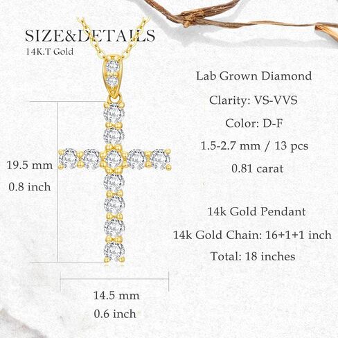 SISGEM 14k Yellow Gold Lab Grow Dimaond Cross Necklace and Earrings for Women, Confirmation Jewelry Set Gifts for Her in Saudi Arabia
