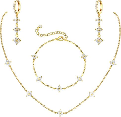 Ritach Silver Wedding Jewelry Sets for Women Bride Bridemaids - Dianty CZ clover Link bracelet Chockers Necklace Drop dangle Earrings Sets for Women in Saudi Arabia