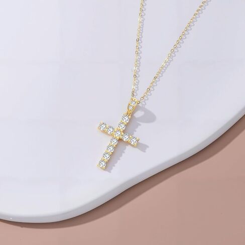 SISGEM 14k Yellow Gold Lab Grow Dimaond Cross Necklace and Earrings for Women, Confirmation Jewelry Set Gifts for Her in Saudi Arabia