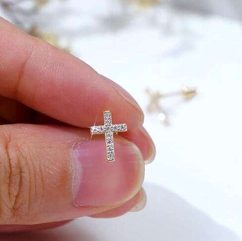 SISGEM 14k Yellow Gold Lab Grow Dimaond Cross Necklace and Earrings for Women, Confirmation Jewelry Set Gifts for Her in Saudi Arabia