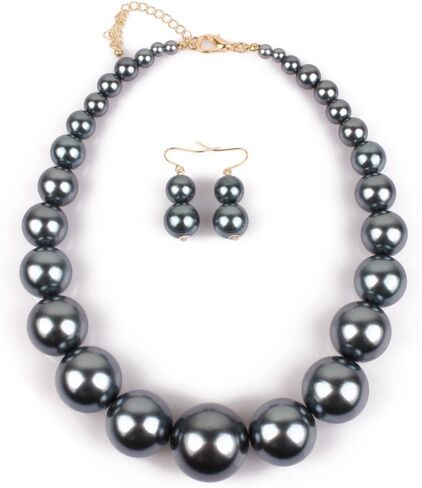 Exaggerated Imitation pearl Necklace+Drop Dangle Earring jewelry set for Women's and girls gifts(Six -color optional) in Saudi Arabia