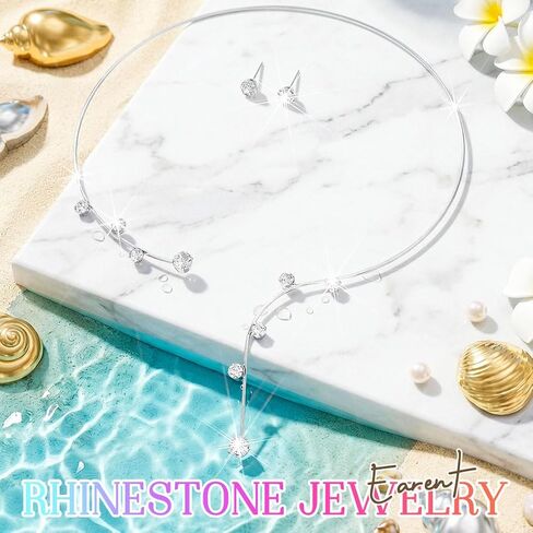 Rhinestone Wedding Jewelry Sets Silver Choker Necklace Earrings Set for Women and Brides in Saudi Arabia