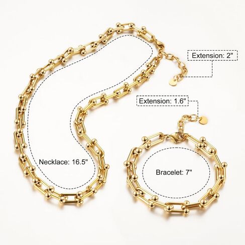 18K Gold-Plated Chunky Paperclip Necklace Bracelet Set for Women – Stainless Steel Cuban Link Chain Jewelry, Waterproof & Tarnish Resistant, Adjustable Statement Fashion Accessories in Saudi Arabia