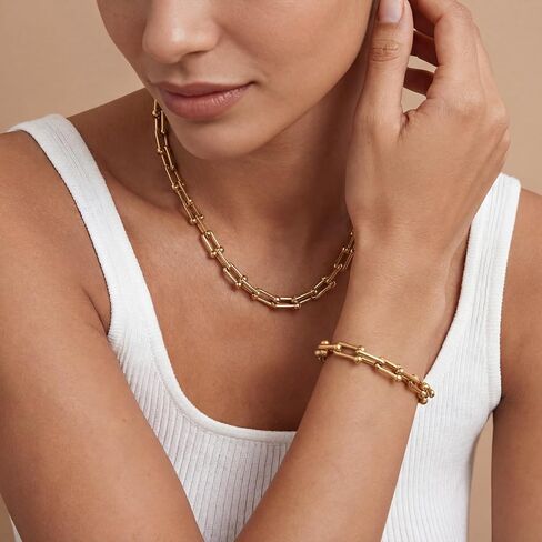 18K Gold-Plated Chunky Paperclip Necklace Bracelet Set for Women – Stainless Steel Cuban Link Chain Jewelry, Waterproof & Tarnish Resistant, Adjustable Statement Fashion Accessories in Saudi Arabia