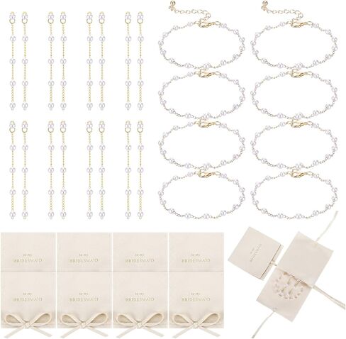 8 Set Bridesmaid Gifts, Bridesmaid Jewelry Set Includes Knot Bracelets, Pearl Earrings and Jewelry Bag Pouches, Bridesmaid Proposal Gifts for Wedding Bridal Party Favor in Saudi Arabia