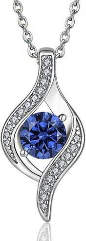 Sapphire Blue Jewelry Set for Women, Silver Tone Necklace and Earring Set with Blue Cubic Zirconia, Dangle Drop Earrings & Pendant Birthday Gifts for Women in Saudi Arabia