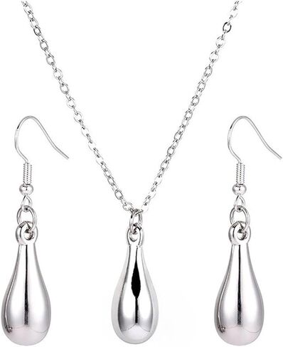 Gold Silver Plated Water Drop Jewelrys Set for Women,Adjustable Smooth teardrop Pendant Necklaces Valentine's Day Wedding Bridesmaid Accessories Gifts in Kuwait