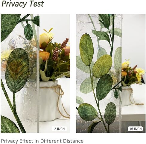 Suncatcher Rainbow Window Privacy Film, Green Eucalyptus Leaves Suncatcher, Static Cling Glass Film for Sidelight Door Narrow Window Housewarming Gifts for Women, 11"x78.7" in Saudi Arabia