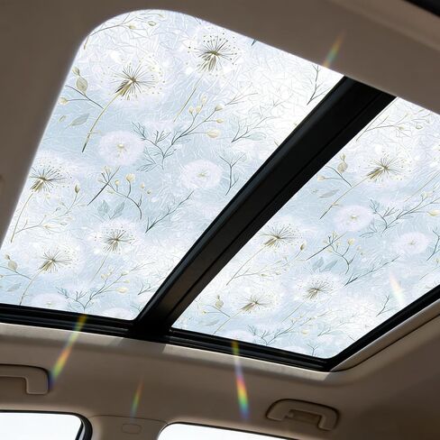 ICOOP Privacy Window Film Floral Stained Glass Film Botanical Window Clings for Glass Windows 23.6"x80" Dandelion Windows Sticker Privacy Non-Adhesive Elegant Static Cling Sticker for Home Kitchen in Saudi Arabia