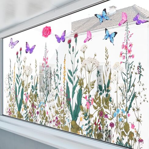 CEYAZYE Floral Window Clings for Glass Windows, Spring Summer Window Stickers Decorations, Wildflower Grass Butterfly Double-Sided Decals for Door Mirror, Home Party Supplies Shop Glass Display in Saudi Arabia
