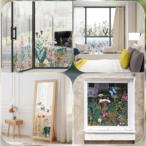 CEYAZYE Floral Window Clings for Glass Windows, Spring Summer Window Stickers Decorations, Wildflower Grass Butterfly Double-Sided Decals for Door Mirror, Home Party Supplies Shop Glass Display in Saudi Arabia
